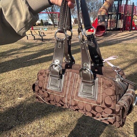 Coach Brown Handbag with Silver Accents - Picture 3 of 8